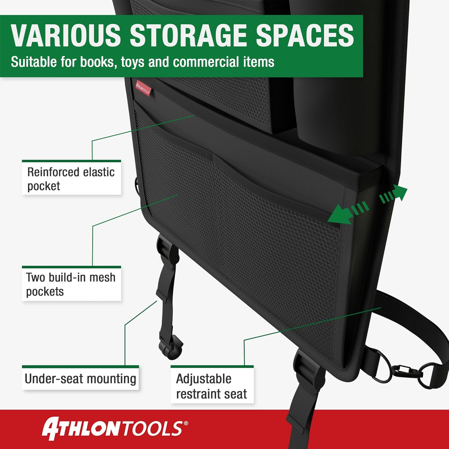 ATHLON TOOLS the Most Stable Car Seat Organiser with Reinforced Back Panel, Food-Safe, with Integrated Tablet Holder, with Extra Pencil Case, for Business and Children, Designed in Hamburg image number 3