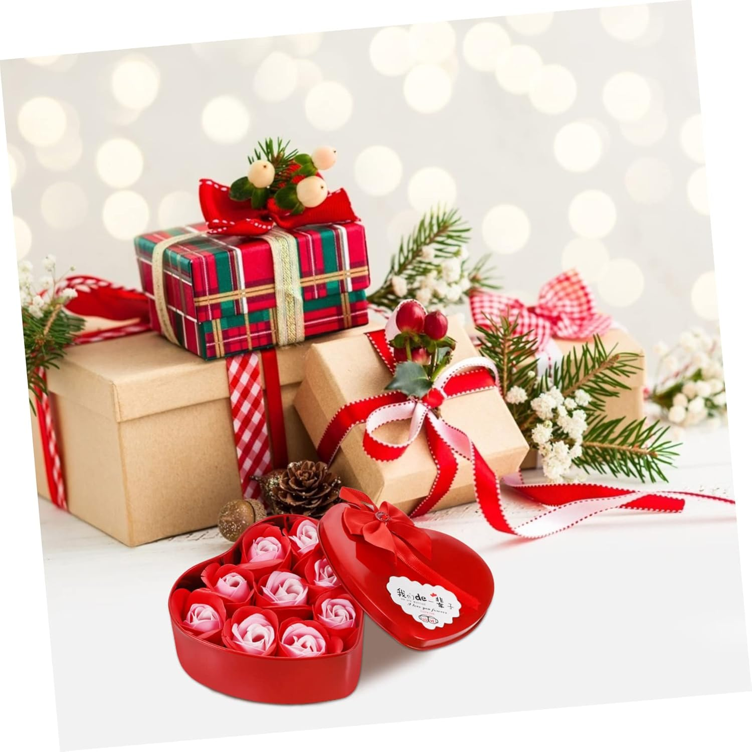 MERRYHAPY Floral Scented Soap Simulation Flower Heart Shape Soap Flower Box Shower Box image number 1