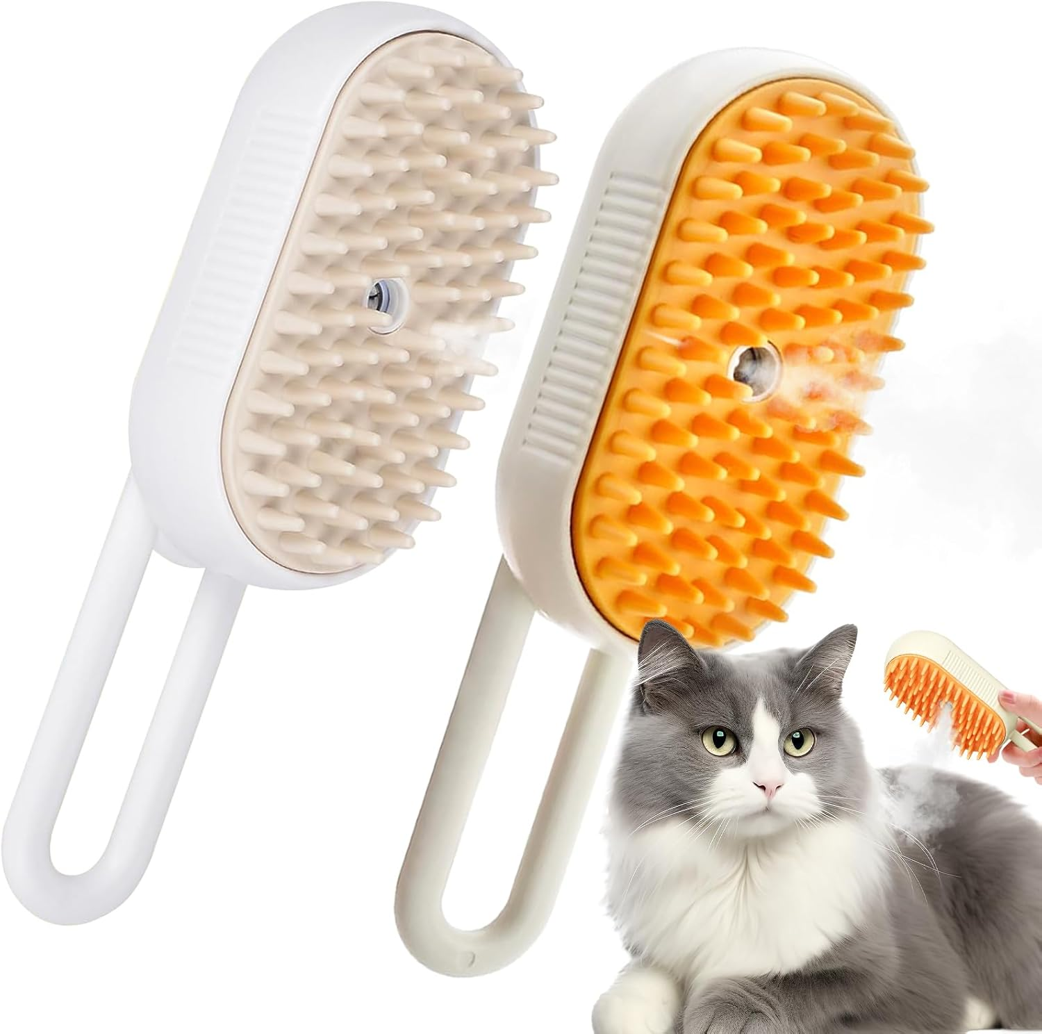 Pack of 2 Cat Brushes with Steam, 3-In-1 Steam Brush Cat, Steam Cat Cleaning Brush, Multifunctional Dog Steam Brush, Self Cleaning Steamy Cat Brush, for Cats and Dogs for Hair Removal image number 6