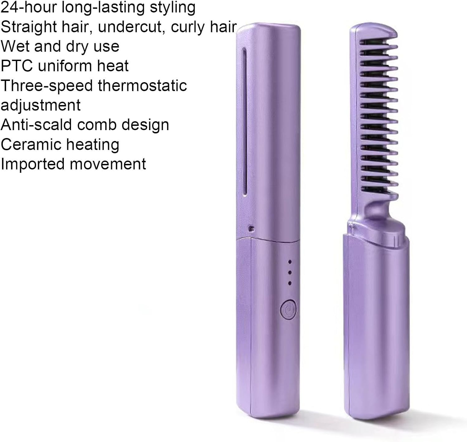 Hair Straighten Comb - Portable Hair Straightener - Styling Comb Straightener Brush - Rechargeable Hair Straightening Comb, Portable Straightener for All Hair Types image number 2