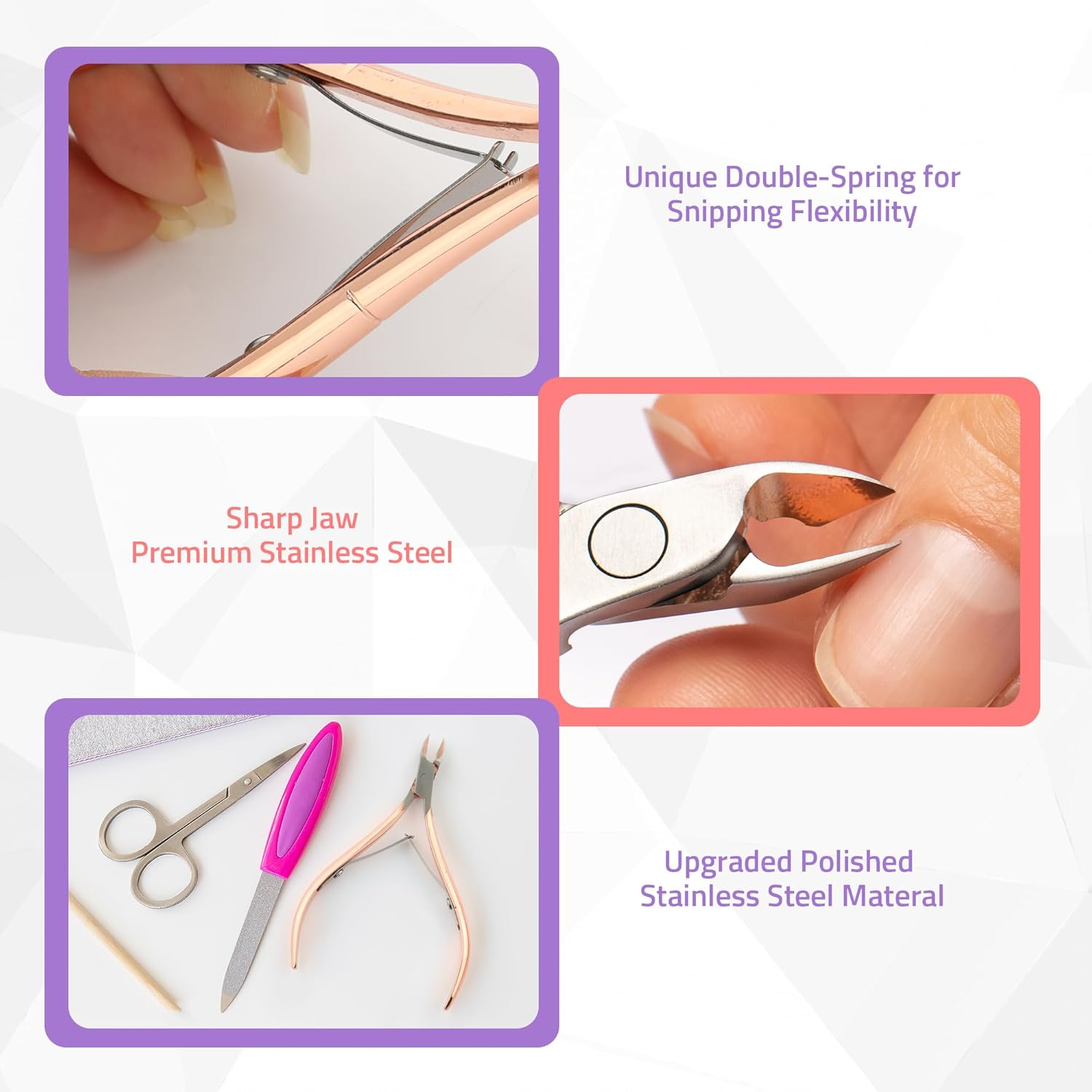 Utopia Care Cuticle Trimmer with Pusher, Nail Trimmer Set, Professional Manicure & Pedicure Kit, Cuticle Remover Tool Kit, Rose Gold - Rainbow image number 6