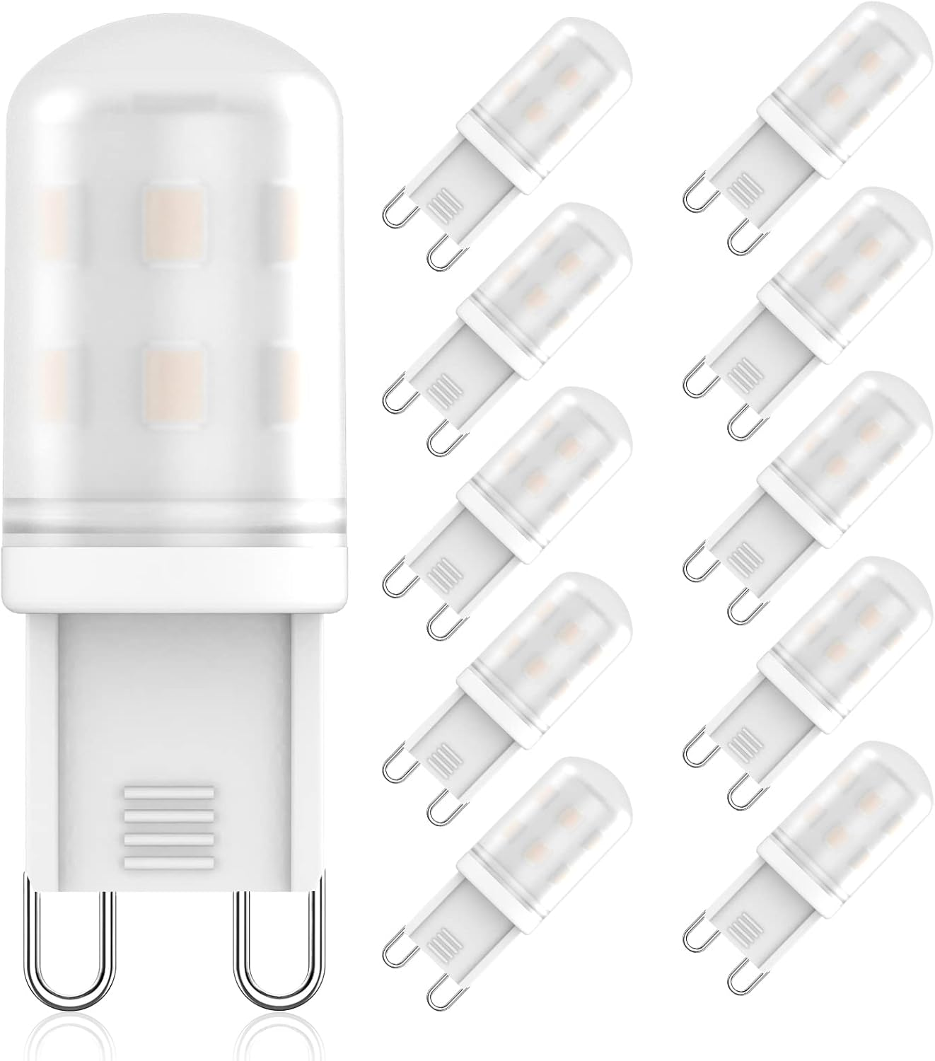 10 Pack G9 LED Bulbs 2W Equivalent to G9 Halogen Bulbs 20W-28W, Warm White 2700K, 360&deg; Beam Angle, AC 220V-240V, CRI 83+, Flicker-Free, Non-Dimmable, Economy