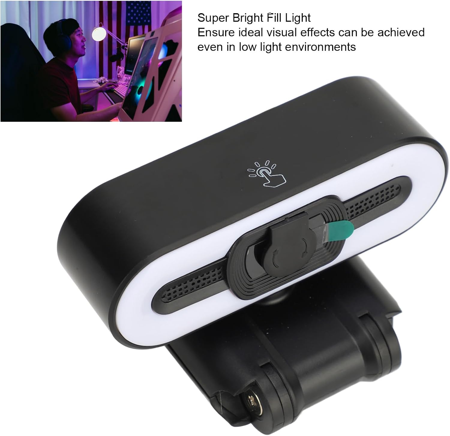 Webcam with Light, 4K Webcam Computer Camera, USB Camera with Microphone Fill Light Beauty for Laptop Computer LCD Display, Auto Beauty Function,Live Video Conferencing,Plug & Play