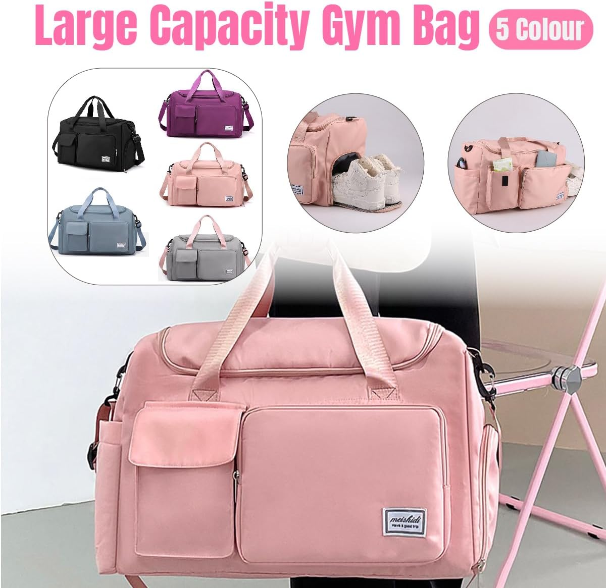 AIMALL Portable Waterproof Travel Duffle Bag - Multi-Pocket Carry-On Luggage with Shoulder Strap, Ideal for Gym, Sports, and Weekend Trips