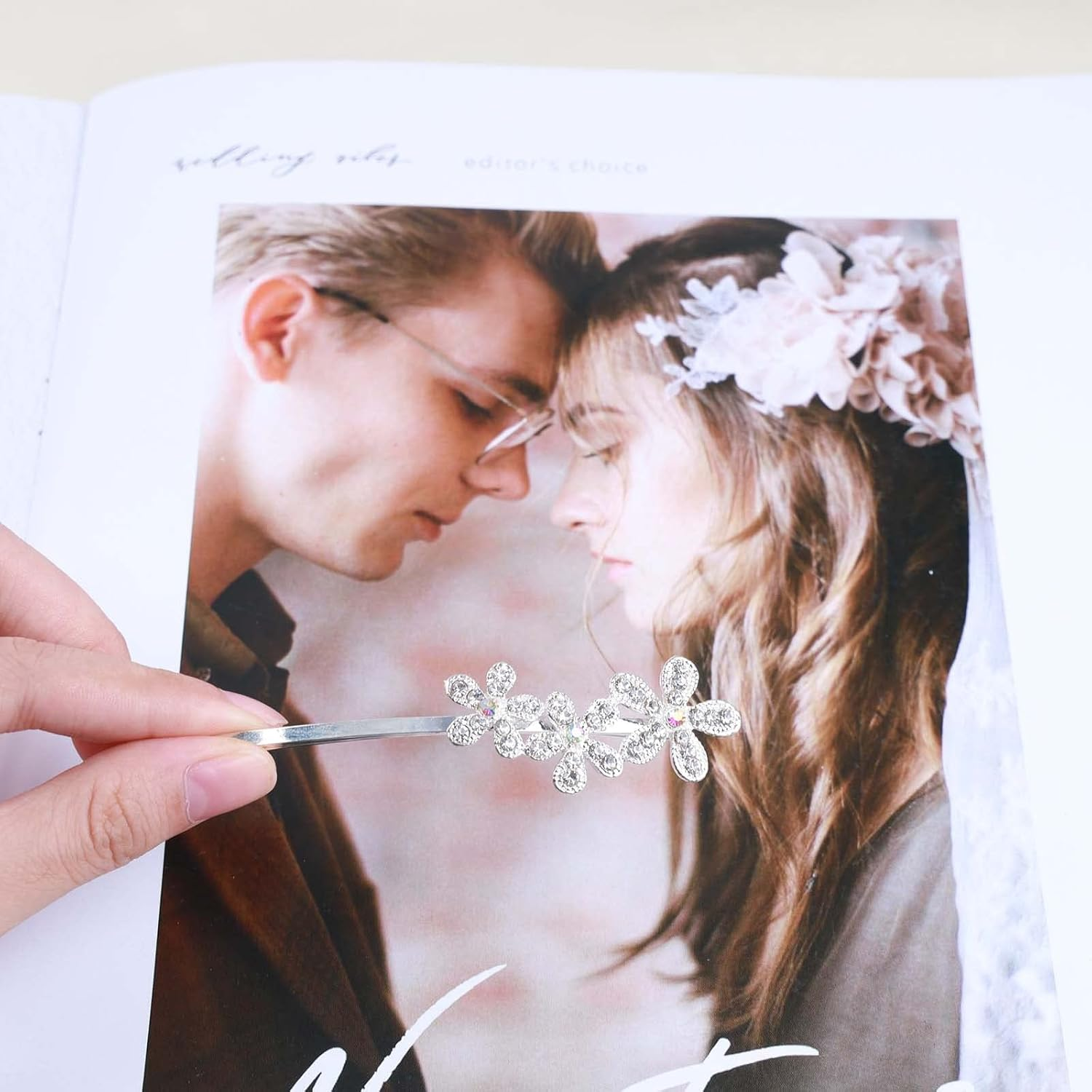 Yheakne Pearl Crystal Wedding Hair Clip Pin Shiny Rhinestone Hair Pins Barrette Bling Bridal Hairpin Silver Wedding Headwear Decorative Bobby Pins Crystal Head Clip Hair Accessories for Women image number 2