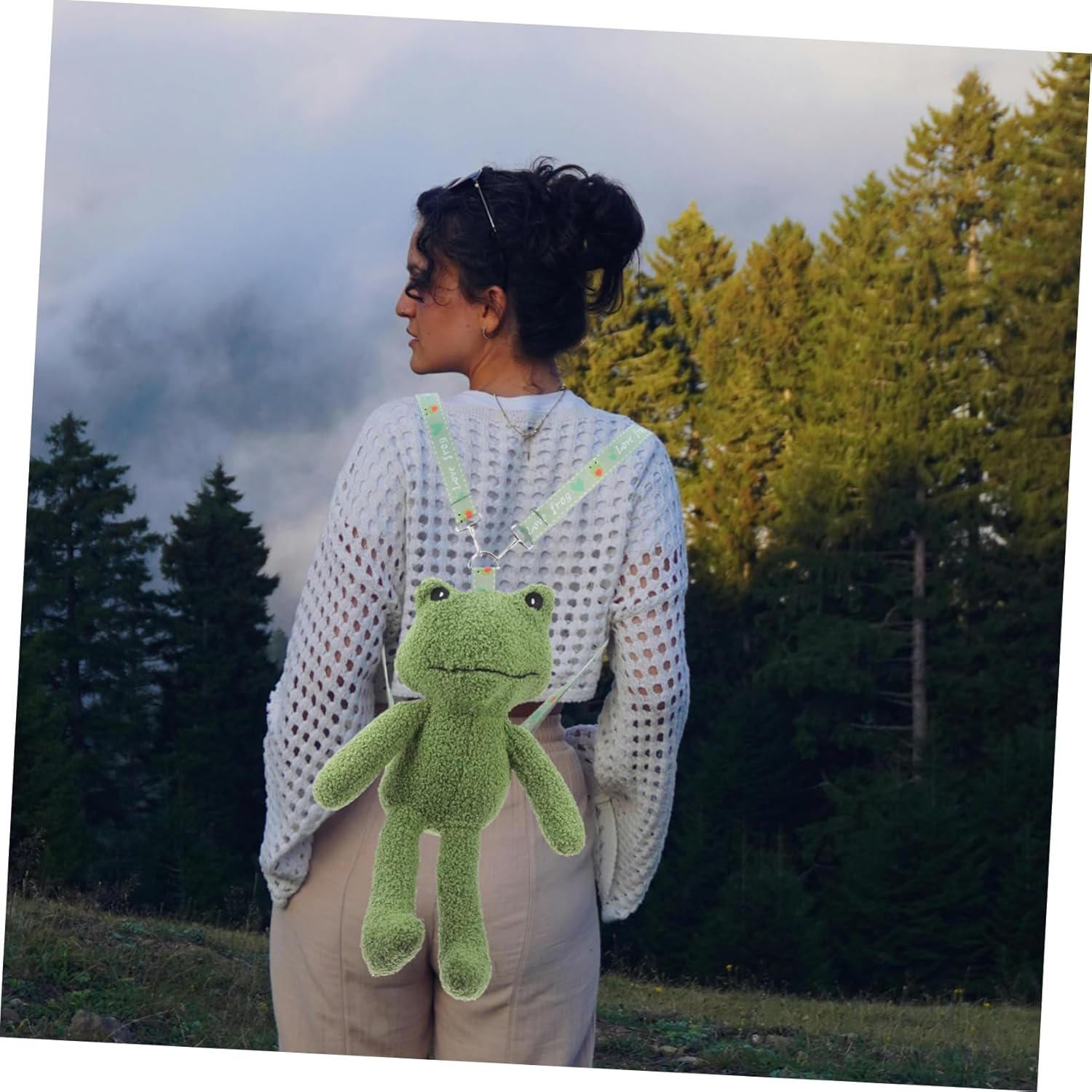 Adorable Plush Frog Backpack Bag Cute Cartoon Frog Shoulder Bag for Travel Parties Daily Use Holiday Frog Bags for Adults image number 6