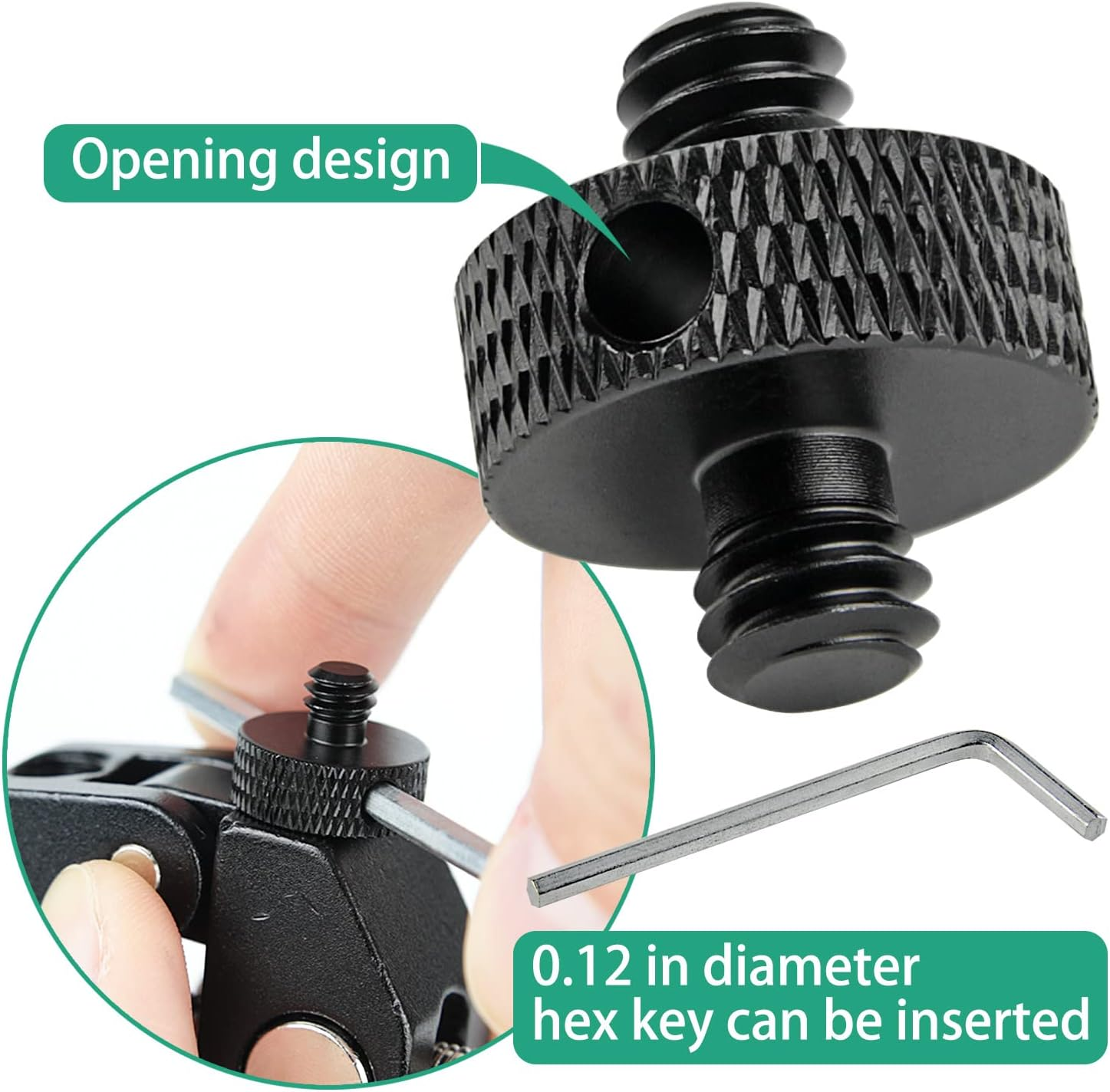 Rigych Camera Mount Screw 1/4" Male to 1/4" Male & 1/4" to 3/8" Tripod Screw Adapter with Hole 7 Pcs Set for Camera Tripod Mount Light Stand DSLR Equipped with Hex-L Key (Black)