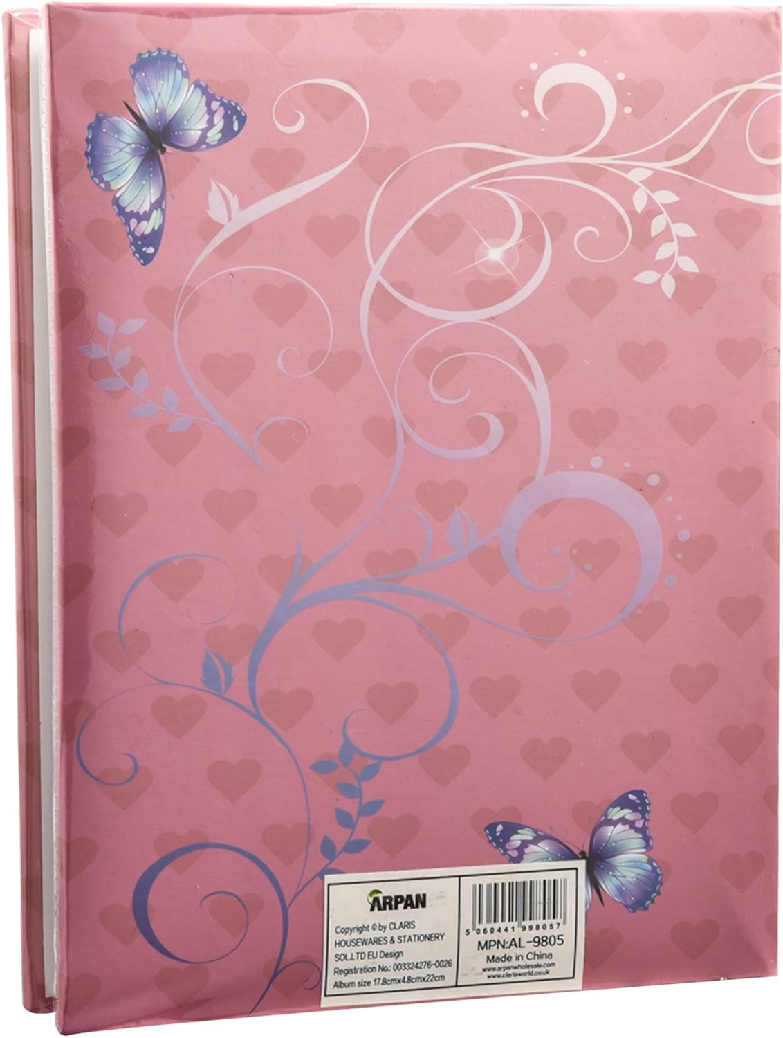 Arpan Fashion Design 200 Holds Photo Album for 4"X6" Photo with Window CD/DVD Pocket Pink Butterfly - Black Floral image number 3