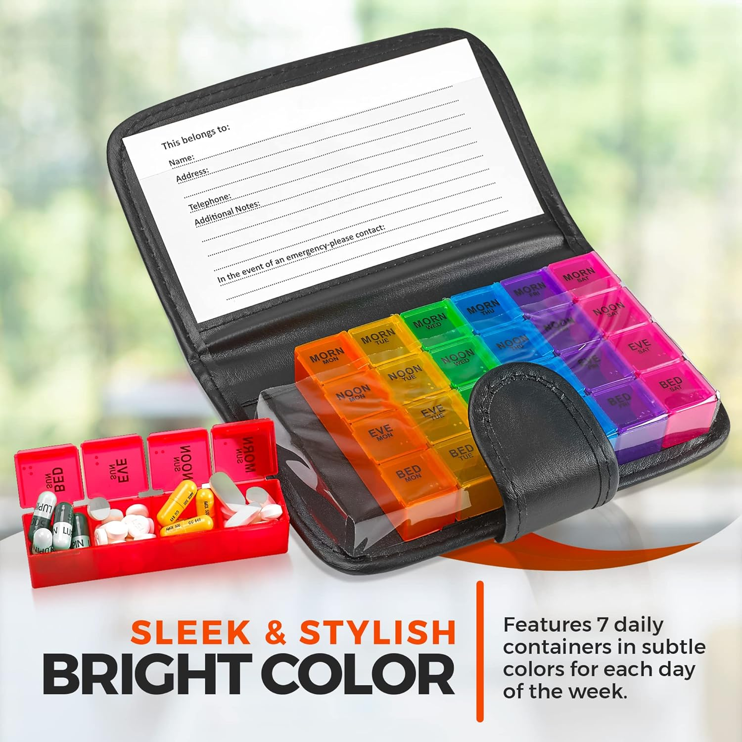 Weekly Travel Pill Organizer -  and Medication Wallet Pill Box Reminder, a Extra Large Pill Container Dispenser Case, Caddy Organizer, for 4 Times a Day, 7 Days a Week, 7.5 X 4.5 Inches image number 4