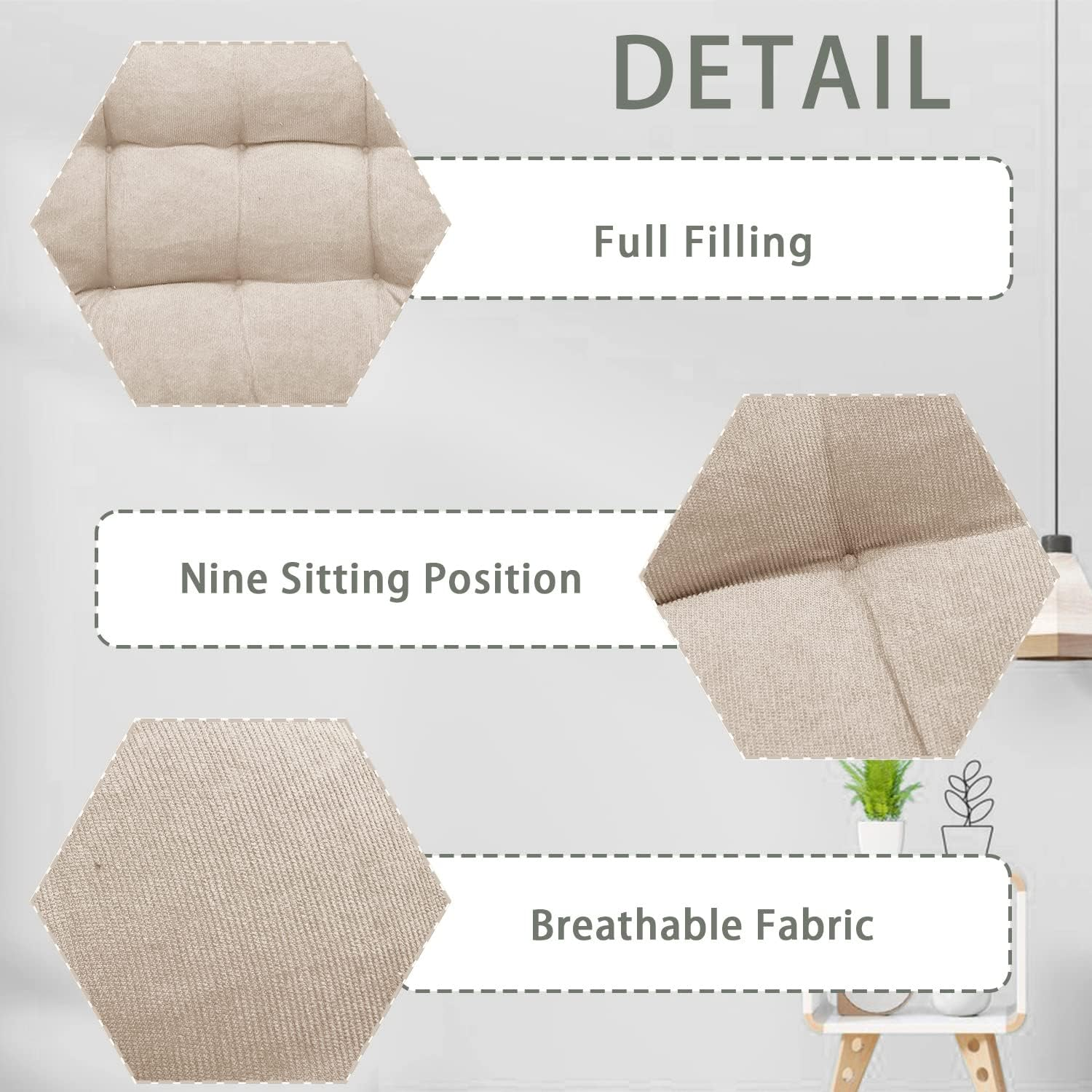 Floor Pillow, Square Meditation Cushion for Seating on Floor Solid Thick Tufted Seat Cushion Meditation Pillow for Yoga Living Room Bed Balcony Sofa Outdoor, Beige, Cushion 22X22 Inch - Darkgrey image number 2