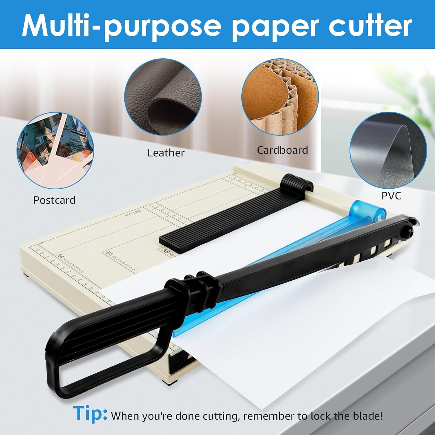 12" Guillotine Paper Cutter A4 Paper Trimmer Accurate Cutting with Safety Blade Lock 12 Sheet Capacity for Cutting Paper, Card,Photos and More (1Pack)