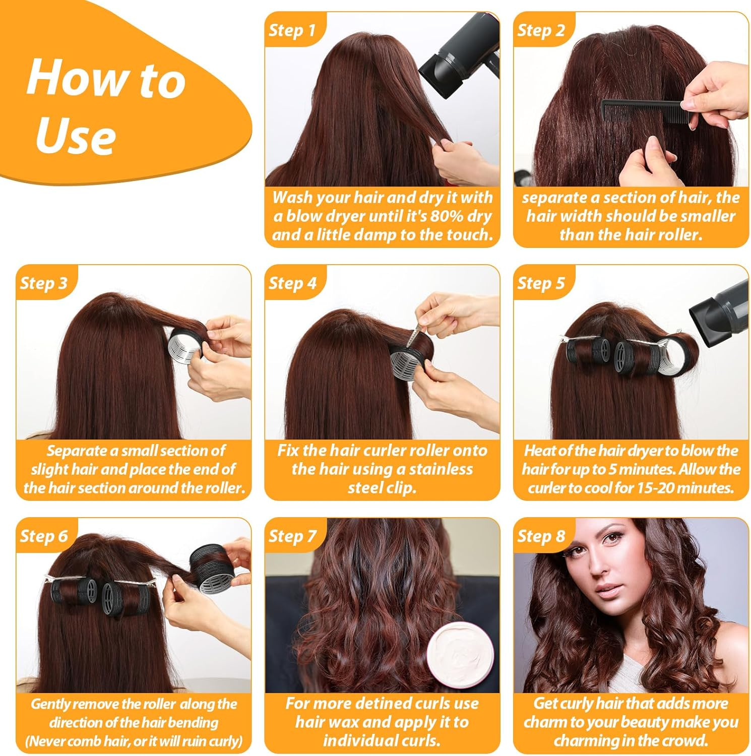 39PCS Self Grip Hair Rollers Curlers 3 Sizes Black Hair Roller 2.5In, 1.9In, 1.4In, Jumbo Curlers Roller with 12PCS Duckbill Clips Hair Rollers for Long Medium Short Thick Fine Volume Bangs image number 1