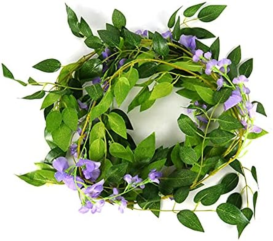 4Pcs 6Ft/Piece Artificial Wisteria Flowers Garland Artificial Vine Rattan Hanging Flower for Wedding Party Home Garden Wall Arch Floral Decoration (Purple)