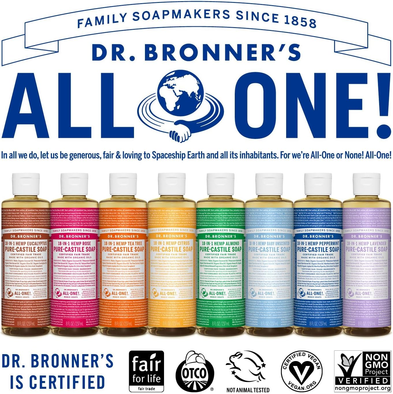 Dr. Bronner'S - Pure Castile Liquid Soap 3 Pack - Organic Oils - Gentle Skin Care - Peppermint Scent - (3X237Ml) image number 5