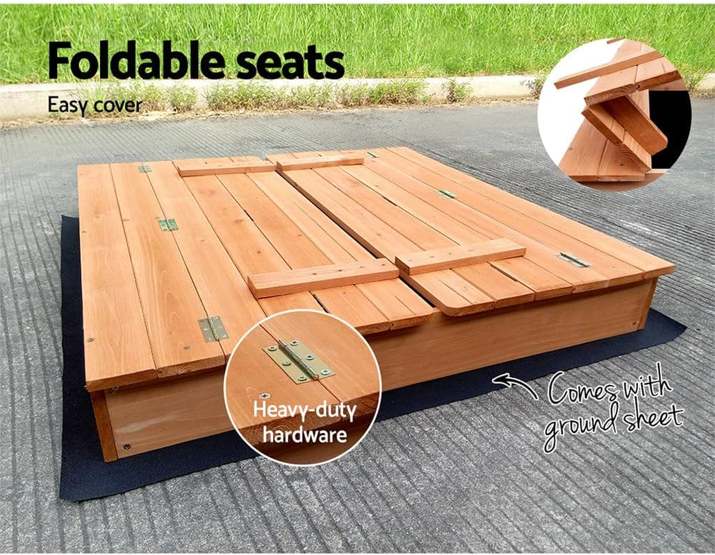 Keezi Kids Sandpit, Wooden Water Table Sand Pit Play Toys Sandcastle Garden Patio Beach Activity Outdoor Toy Games, with Ground Sheet Foldable Seat Rounded Corners Nature Wood image number 5