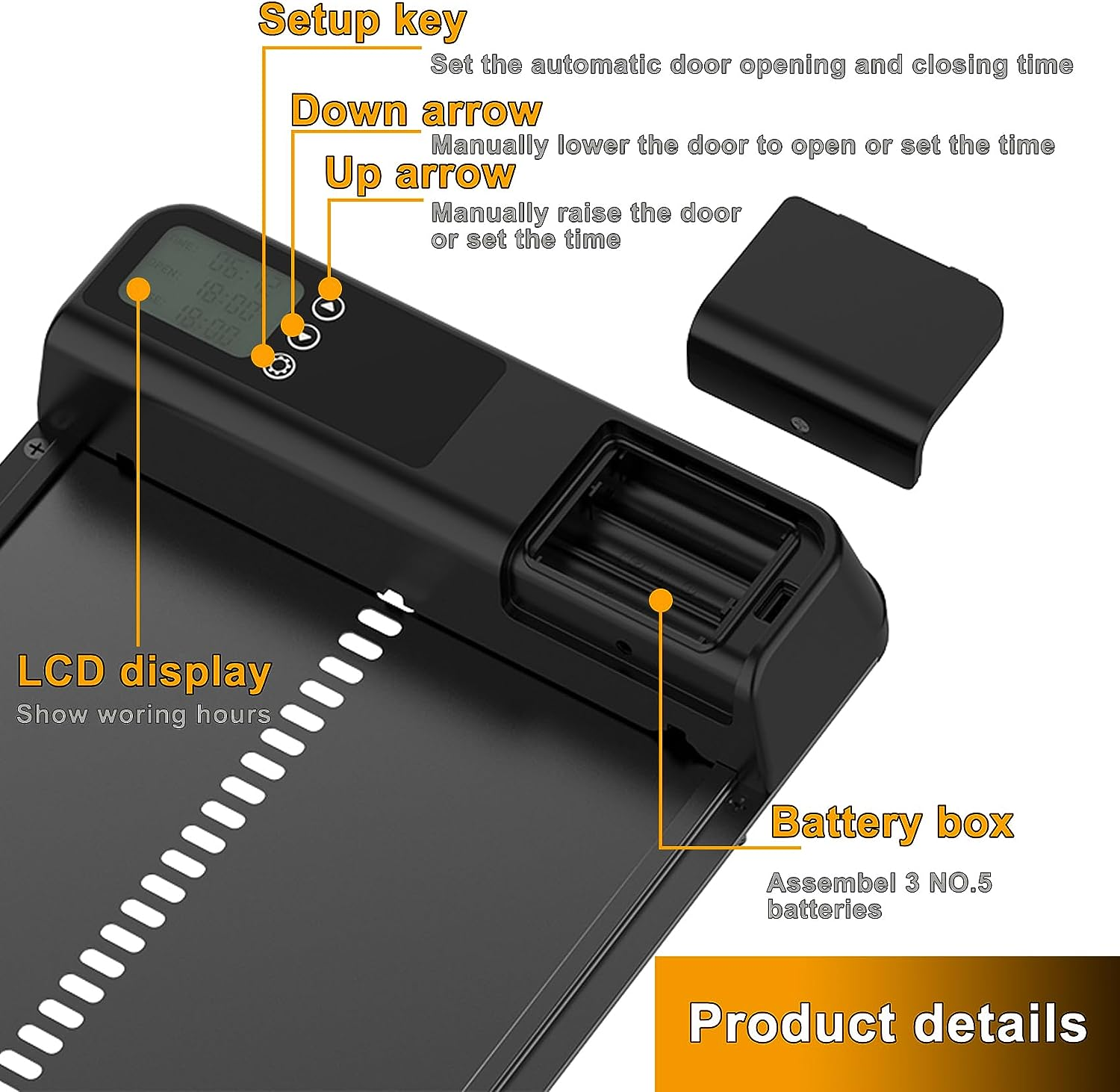 AUTENS Chicken Coop Door Automatic Aluminum Auto Coop Door with Timer Control LCD Display Door Opener Black