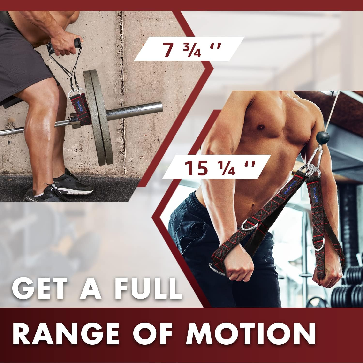 Yes4All Tricep Extension Strap/Adjustable Length and Multifunctional Usage Tricep Pull down Rope/Cable Attachments Straps for Greater Range of Motion/Home Gym Fitness Strap Cable Machine image number 4