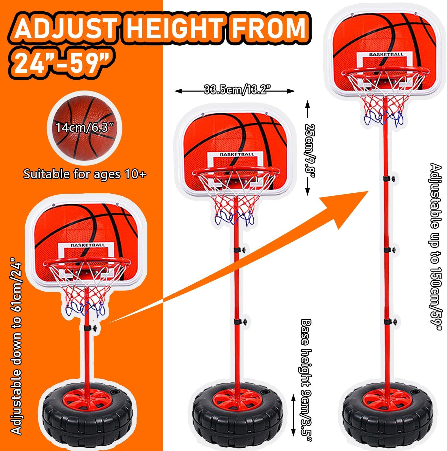 Children'S Basketball Hoop, Height Adjustable Indoor Outdoor Mini Basketball Toy with 2 Basketballs & 1 Pump for Babies, Children, Boys, Girls from 3 to 8 Years (150 Cm) image number 4