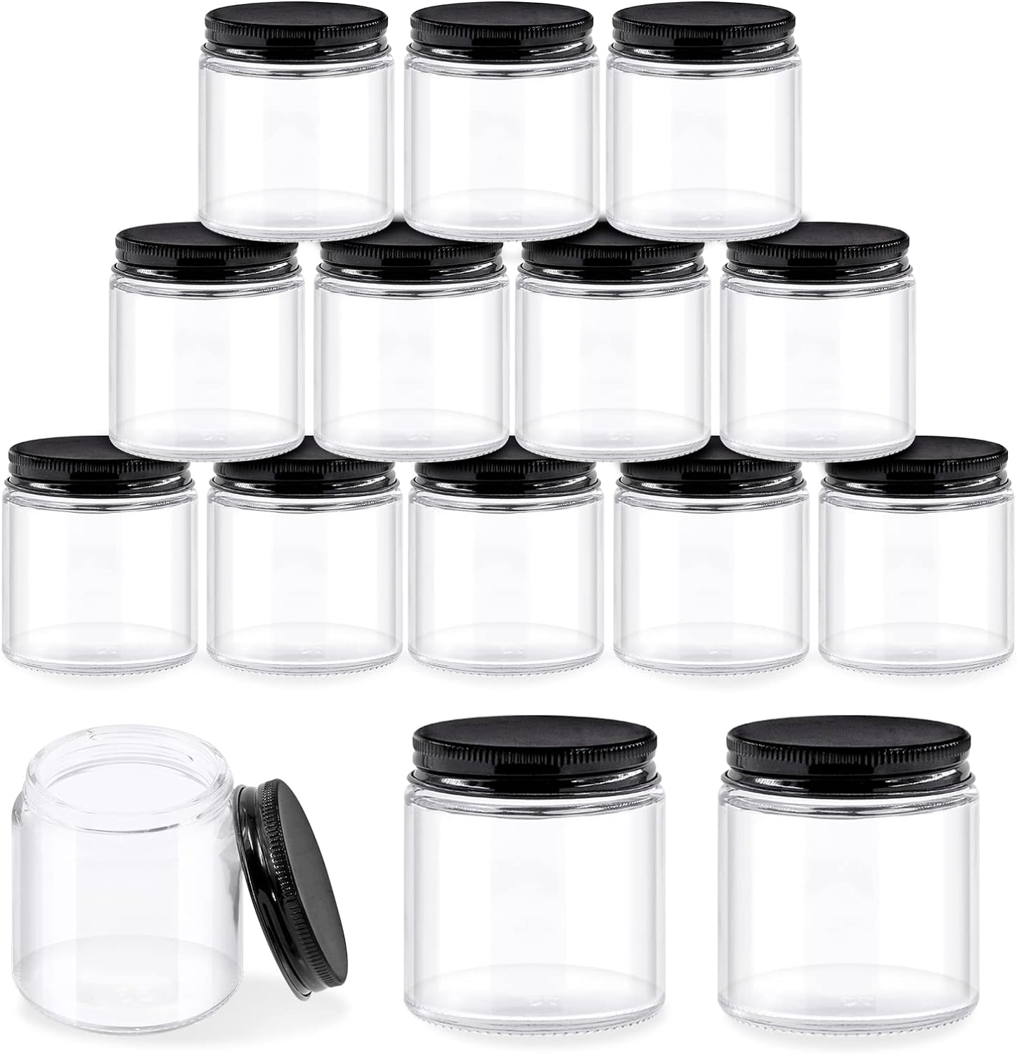 Glarks 15 Pack 2Oz Glass Jars with Lids, round Clear Glass Jars with Inner Liner and Black Lids for Storing Creams, Beauty Products, Cosmetic and Ointments