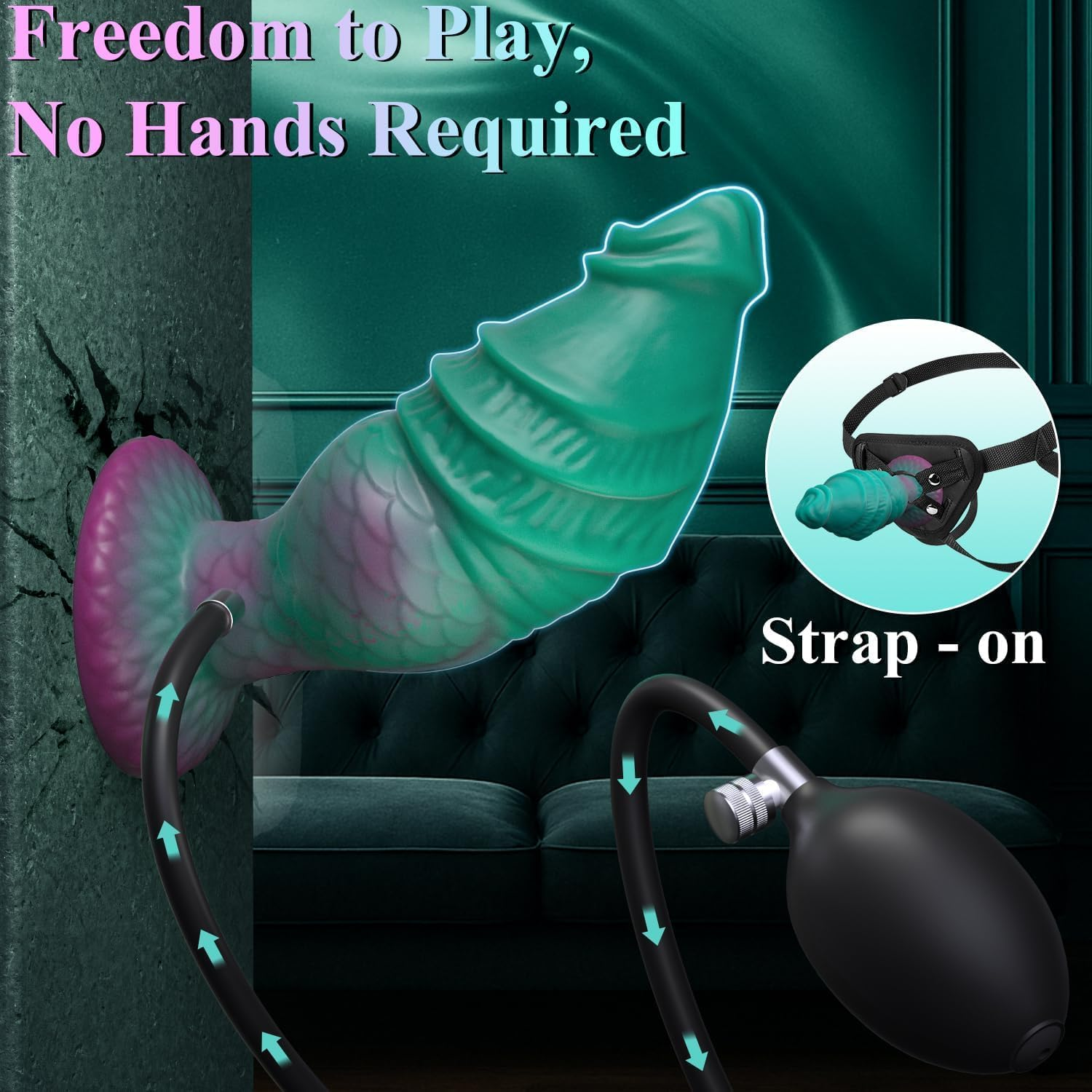 Inflatable Dragon Dildo &ndash; Adjustable Thickness Fantasy Knot Design, Extra Thick Anal Dildo with Strong Suction Cup, Animal-Inspired Dog & Horse Style, Adult Sex Toys for Women and Men (Green) - Green image number 5