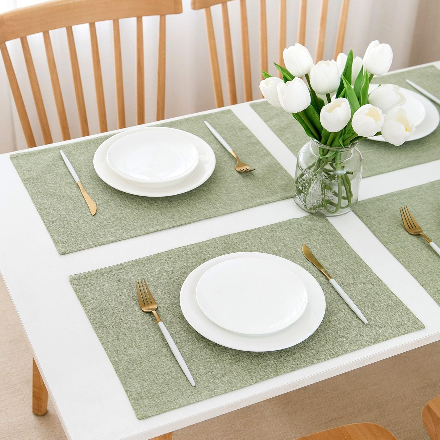 AOKSUNOVA Cloth Placemats Set of 4 Farmhouse Linen Table Mats for Dining Table Turquoise image number 4