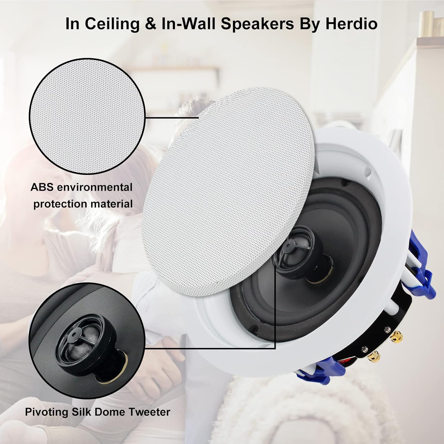 Herdio 5.25 Inch Ceiling Speakers 600W 2-Way Flush Mount with Bluetooth Wall Mount Amplifier Receiver Perfect for Home Theater Bathroom Living Room Kitchen Office(4 Speakers) image number 5
