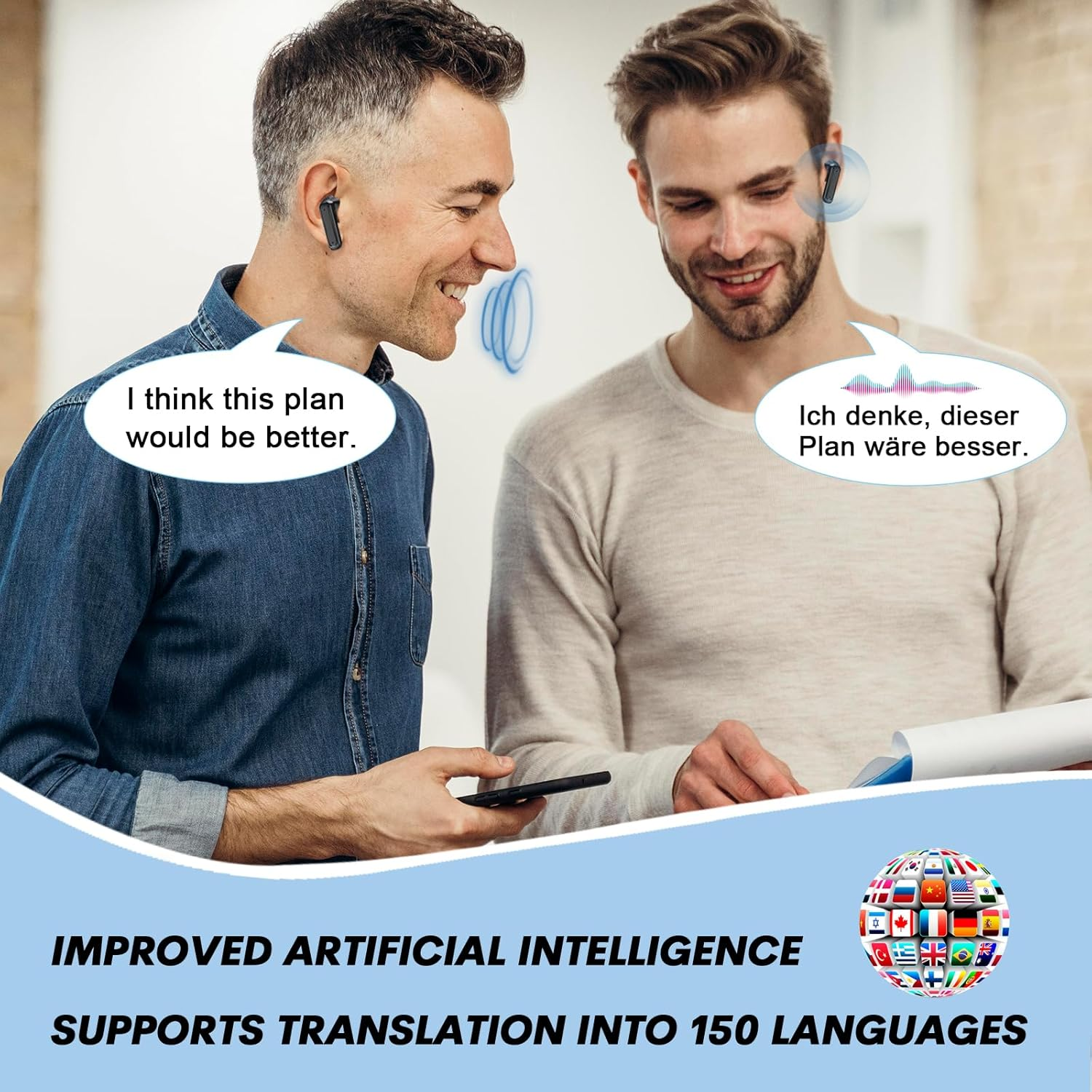 Xmenha AI Translation Earbuds with Screen Translator Headphones with Touchscreen Active Noise Cancelling in Ear ANC Wireless Translator Headphones Ear Buds Real Time Translator Headphones Translation image number 3