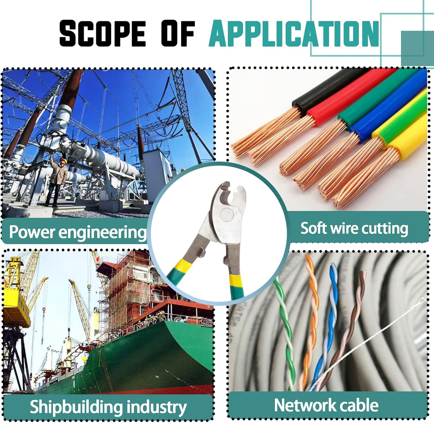 Keadic 6"/150Mm Heavy Duty Cable Cutter, Multifunctional Industrial Ihigh Leverage Curve Jaw Wire Cutters with Soft Anti-Slip Handle for Cutting Communications Cable Copper Aluminum Bolts image number 6