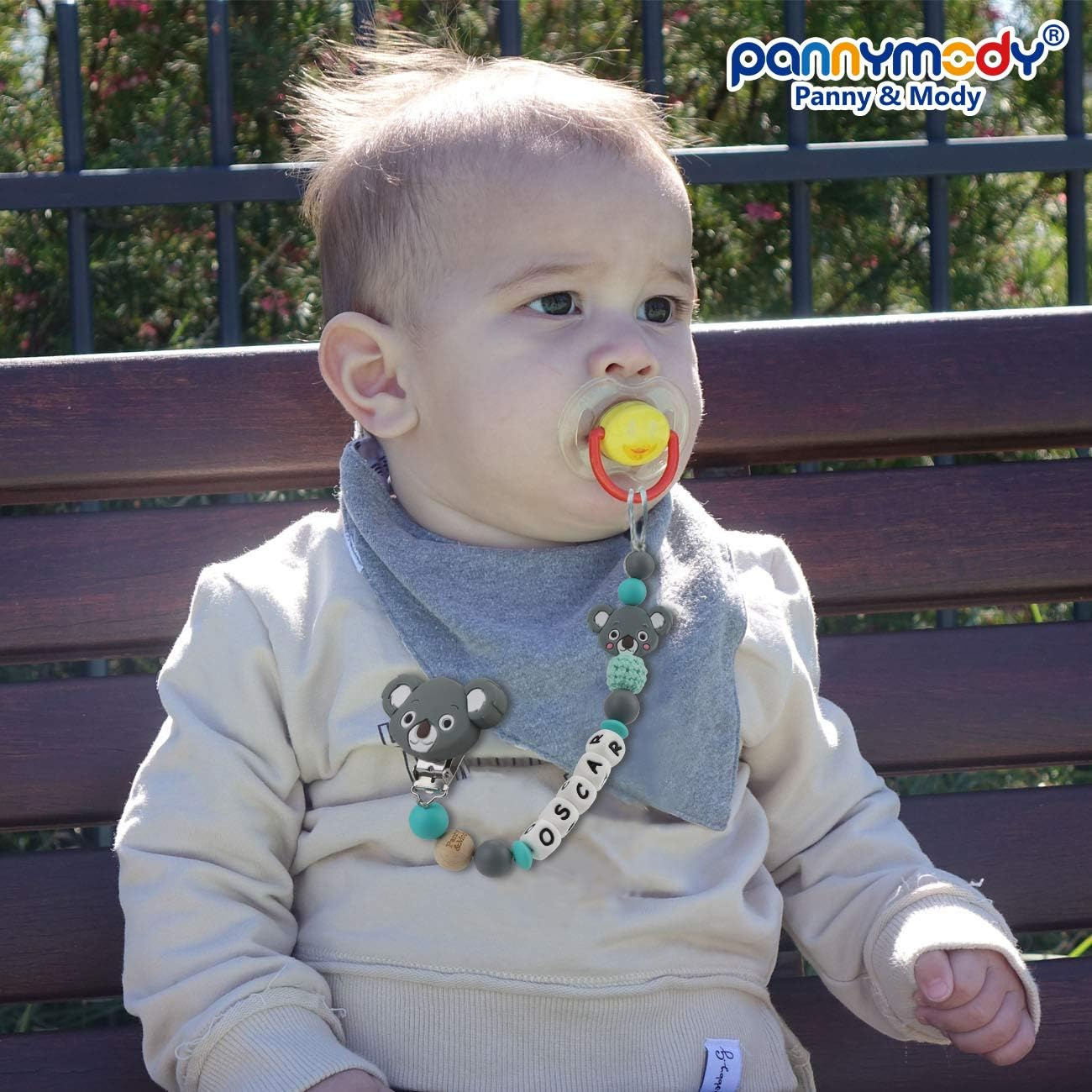 Panny & Mody Personalised Dummy Clip with Baby Name, Customisable Baby Soother Chain Fro Bbay Bosys - Koala Pink image number 4