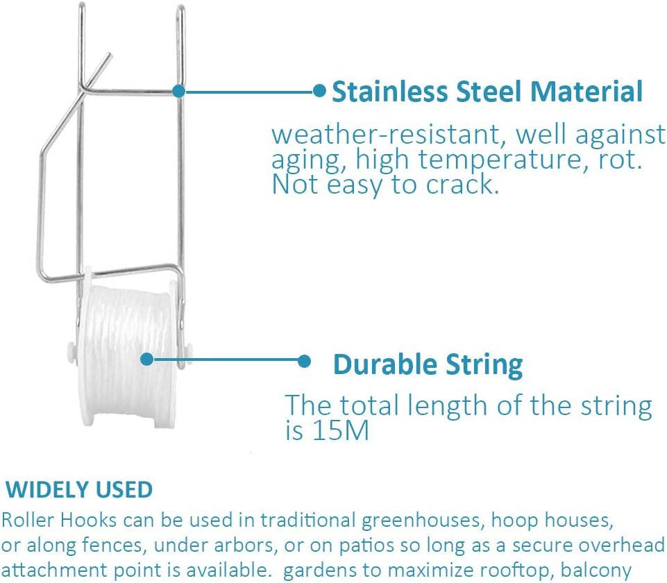 20 Pack Tomato Trellis Roller Hooks with 15M Twine for Tomato,Plant, Greenhouse,Flower Vine Twine Crop Trellis Kit Plant Roller Hook image number 5