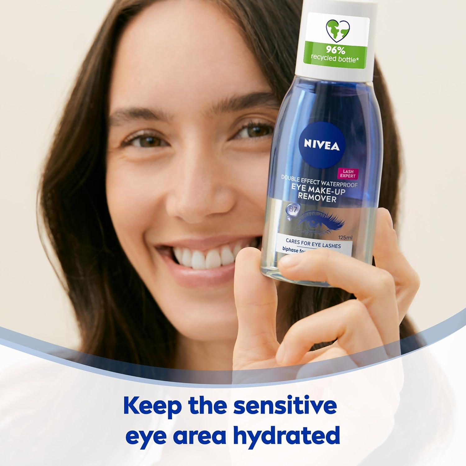 NIVEA Double Effect Waterproof Eye Make-Up Remover (125Ml), Daily Use Face Cleanser for Make-Up and Mascara with Cornflower Extract and Biotin image number 3