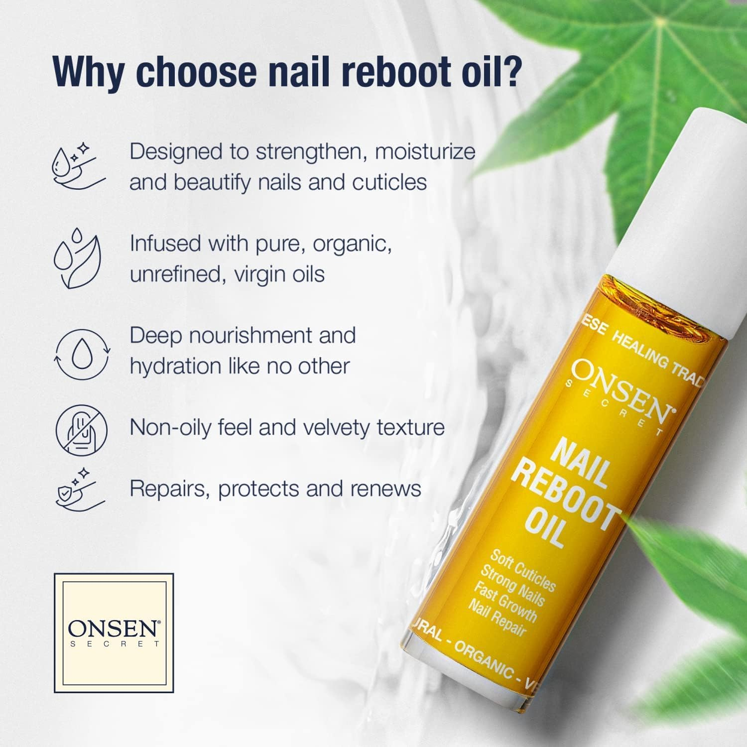 Onsen Secret Nail Reboot Duo - Treatment for Damaged Nails - Natural Nail Care & Cuticle Repair - Visible Results for Perfect Nails, Cuticle Conditioner Cream 15Ml & Nail Reboot Oil 10Ml image number 4