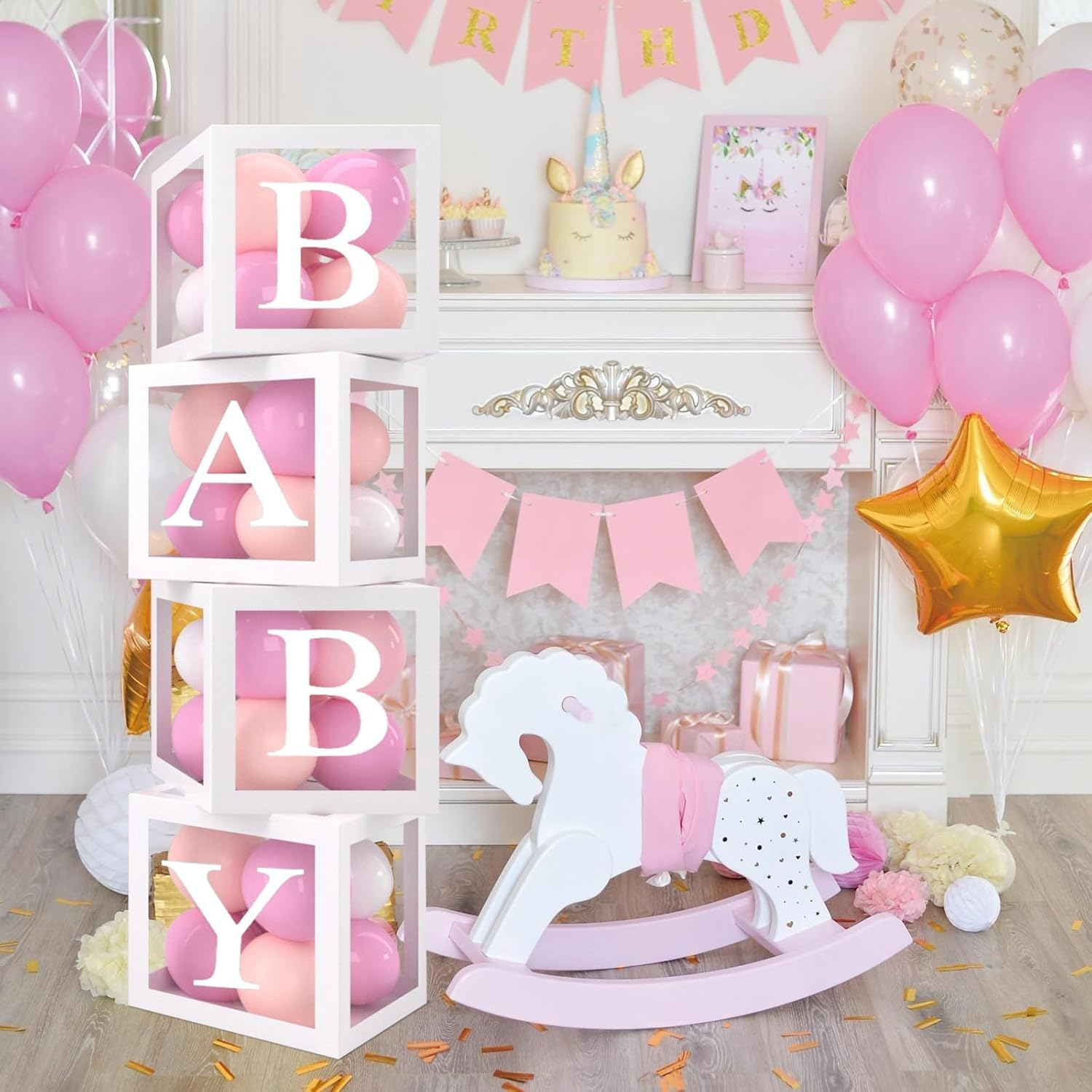 Baby Shower Decorations Boy Girl,4Pcs Baby Shower Balloon Boxes, 25Cm Little Baby Balloon Boxes with 27 Letters,Baby Boxes for Baby Shower,Name Boxes, Christening, Gender Reveal,Birthday Decorations image number 1
