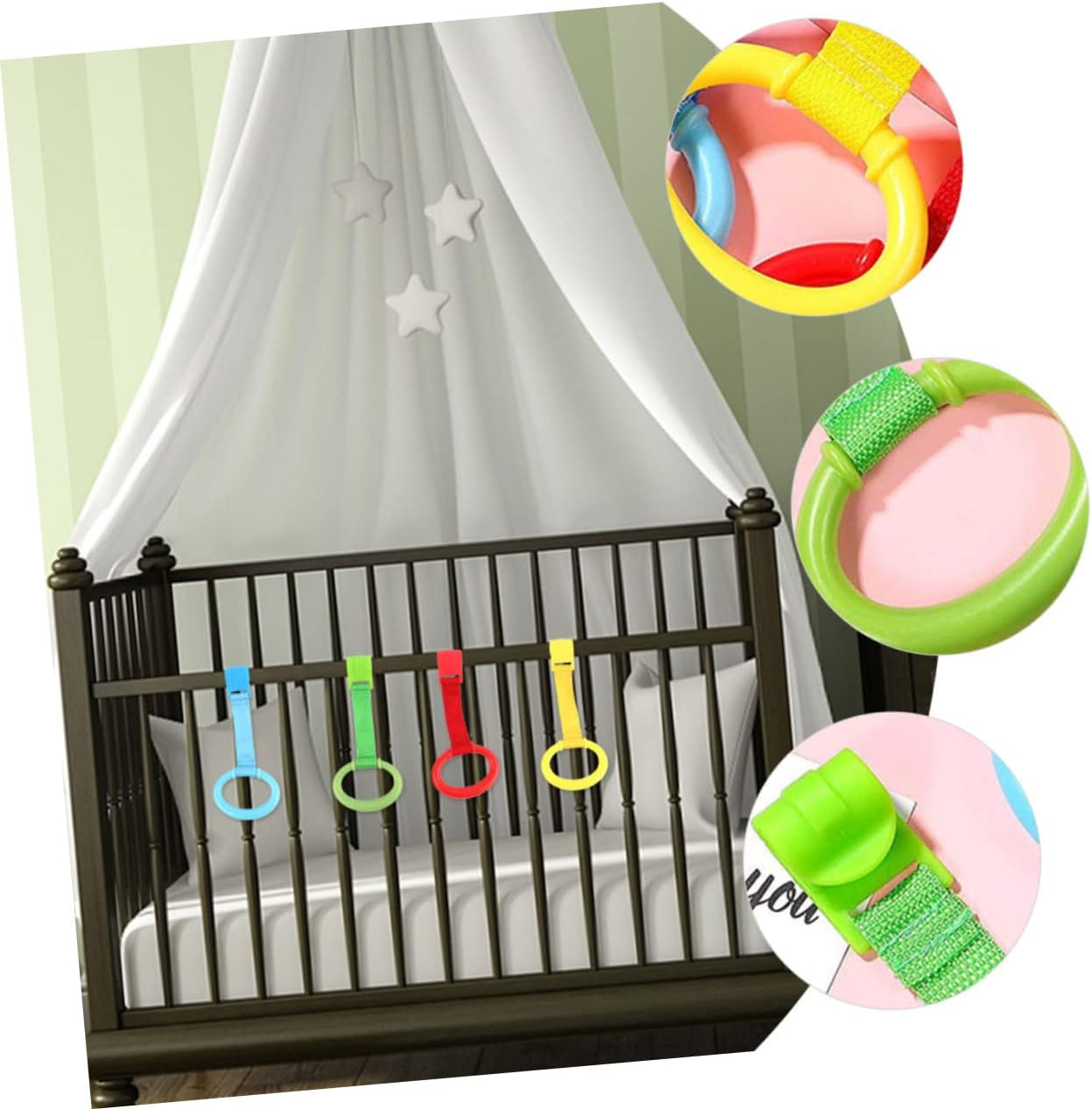 Toddler Hand Pull Ring Baby Walking Assistant Infant Bed Ring for Crib Standing Assist Smooth Rounded Edges Cloth and Plastic Playpen Use 6Pcs image number 4