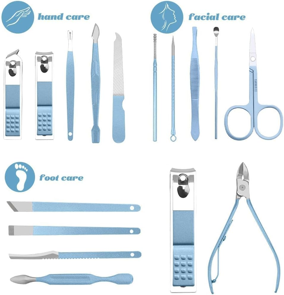 Wzenclave 16Pcs Professional Grooming Kit Stainless Steel Steel Manicure Set Nail Clippers Eyebrow Scissors Cuticle Nippers Pedicure Kit image number 3