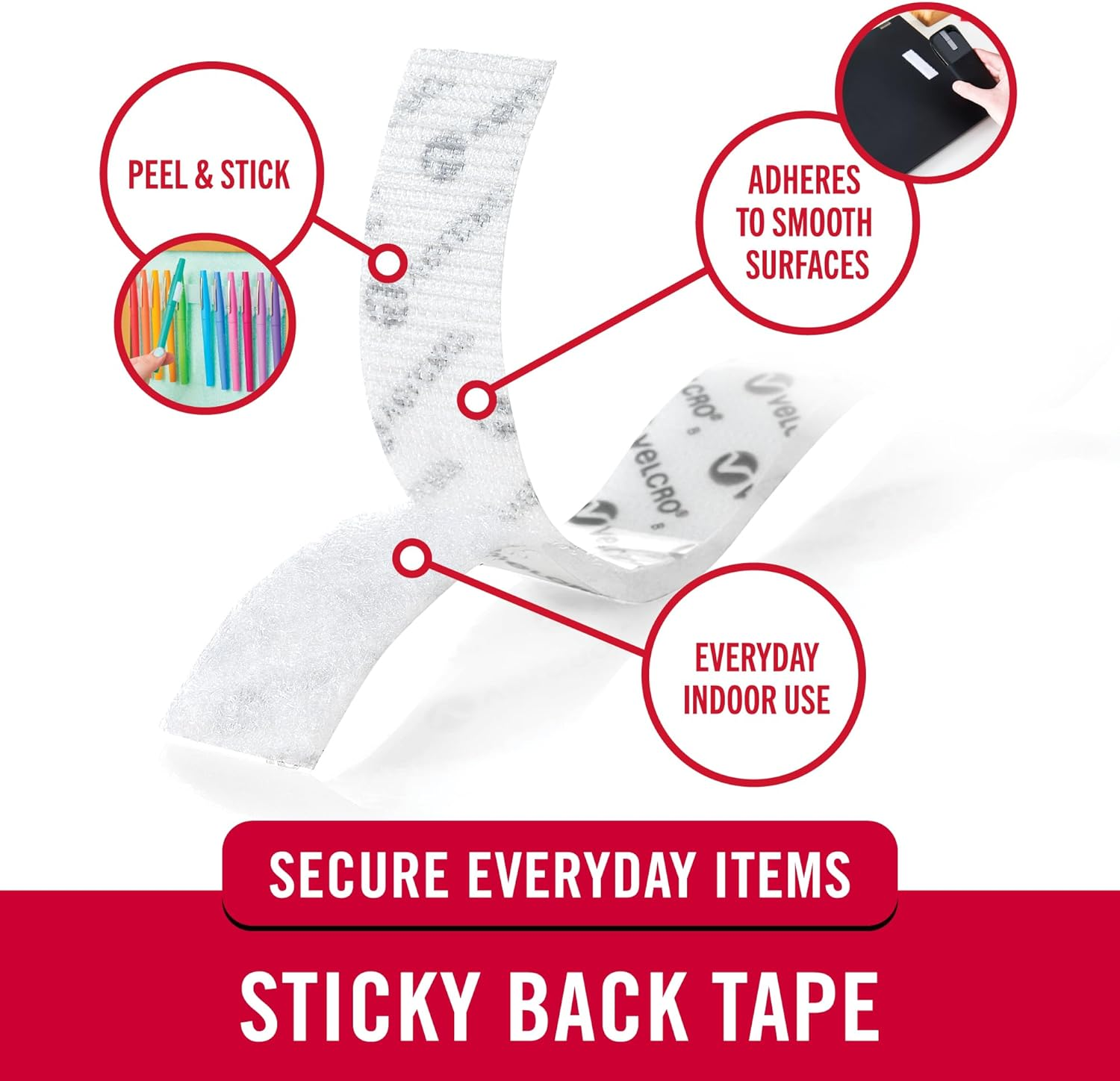VELCRO Brand - Sticky Back Tape Bulk Roll | 50 Ft X 3/4 in | White | Cut Hook and Loop Adhesive Strips to Length | Create Vertical Storage, save Space, Keep Your Home, Office or Work Site Organized image number 6