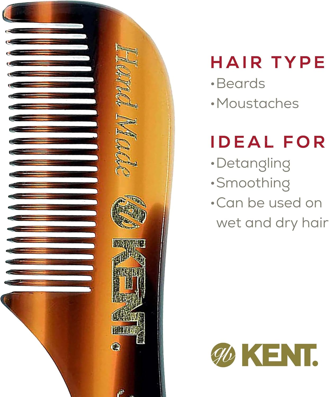 Kent a 81T X-Small Gentleman'S Beard and Mustache Pocket Comb, Fine Toothed Pocket Size for Facial Hair Grooming and Styling. Saw-Cut of Quality Cellulose Acetate, Hand Polished. Hand-Made in England