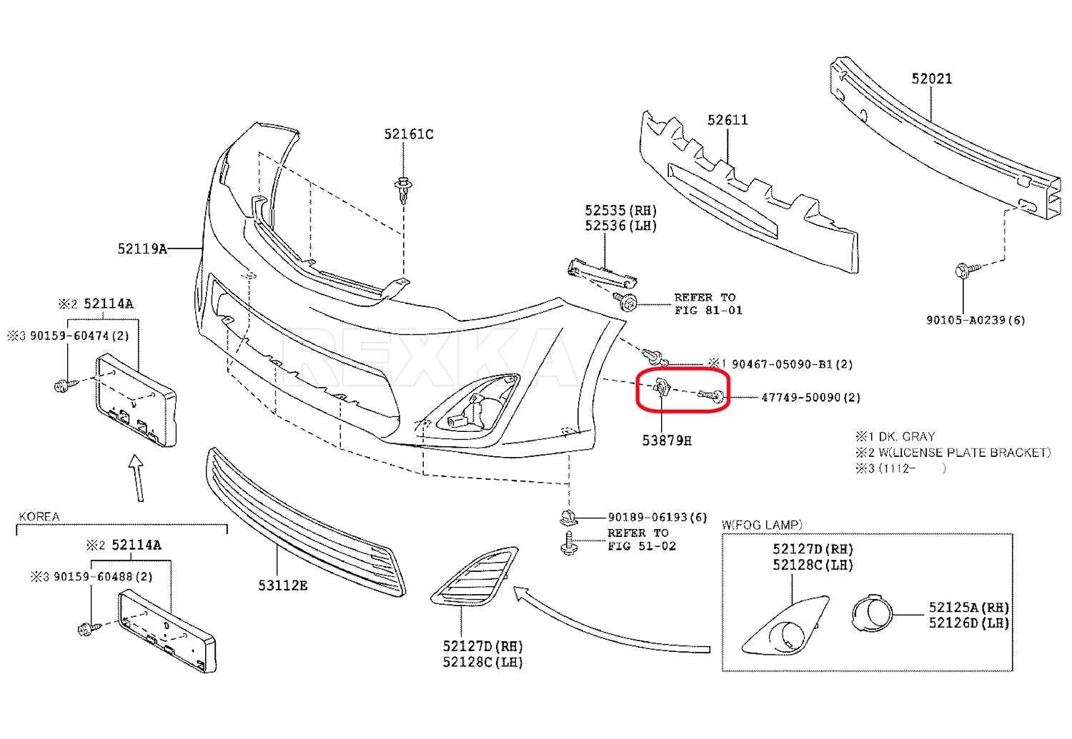 Rexka 5 Sets Front Bumper Cover Clips and Pin Retainer Fasteners for Toyota Lexus 47749-50090 53879-30040 Camry Avalon Ct200H Es300H ES350 GS350 RX350 Rx450H Hs250H