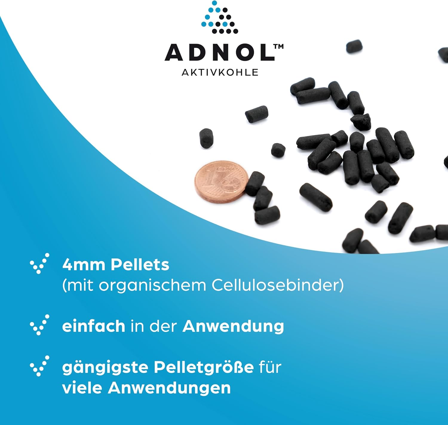 ADNOL&reg; Activated Carbon Pellets 3 Litres Made of Coconut Shells for Air Purification and Gas Cleaning E.G. for Cooker Hoods, CTC60, Diameter 4 Mm, Energy Class A, Can Be Used as Carbon Filter