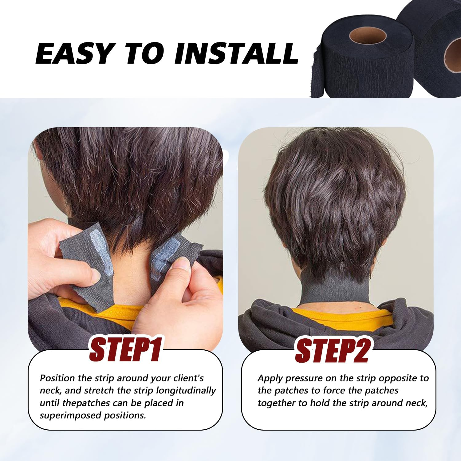 Ericotry 2Rolls Disposable Barber Neck Strips Hairdressing Stretchy Neck Paper Wrap Barber Accessories for Salon Barber Shop Hair Cutting Styling (Black) image number 1