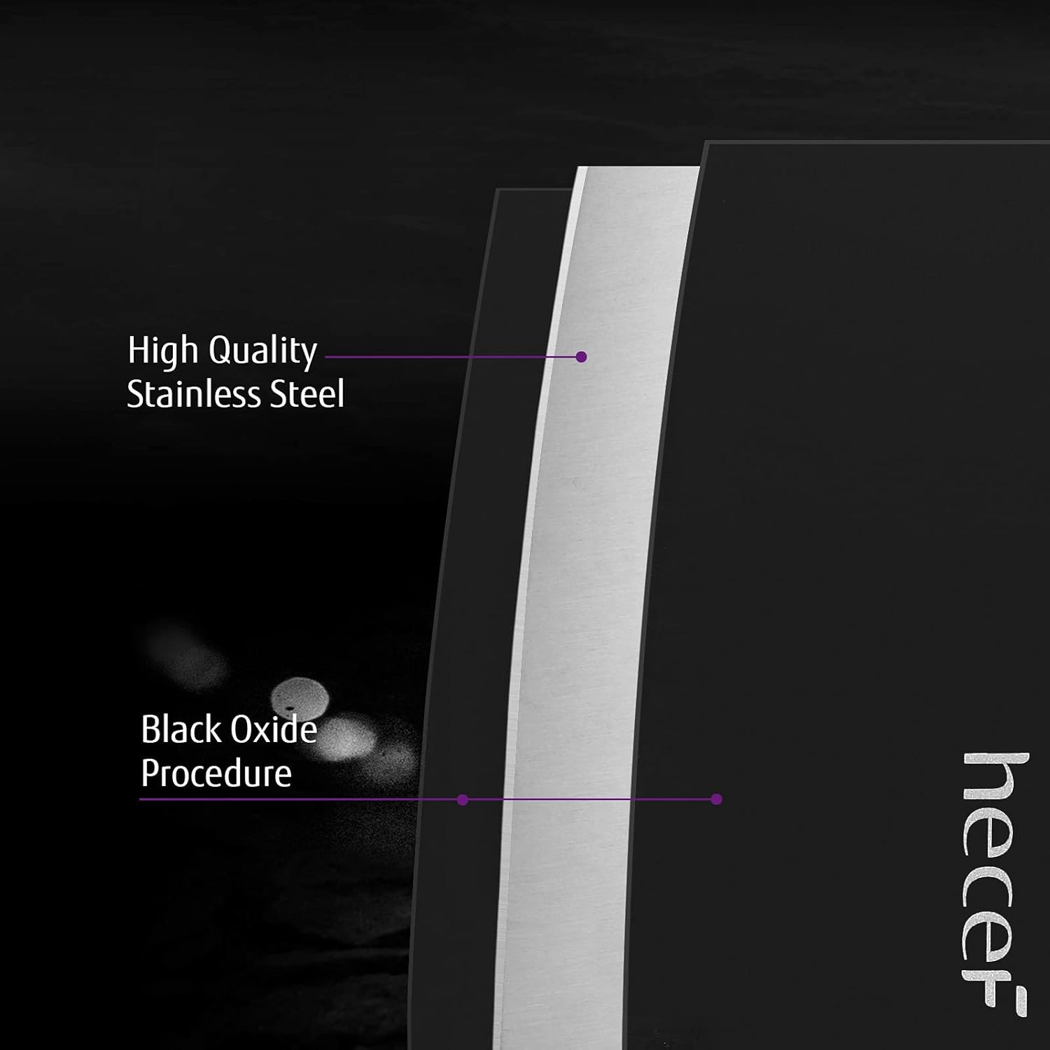 Hecef Black Oxide Knife Set of 6 with Matching Blade Protective Sheath, Black Kitchen Knife Set, Scratch Resistant & Rust Proof, Hard Stainless Steel, Non Stick Black Color Coating Blade Knives image number 4