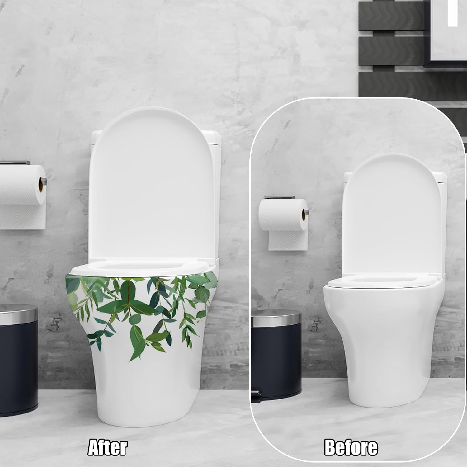 Green Plants Toilet Seat Sticker and Decals - Cistern Wall Sticker, Lid Decals, Bolt Covers for Bathroom Cabinet Decoration (4, Multi) image number 2