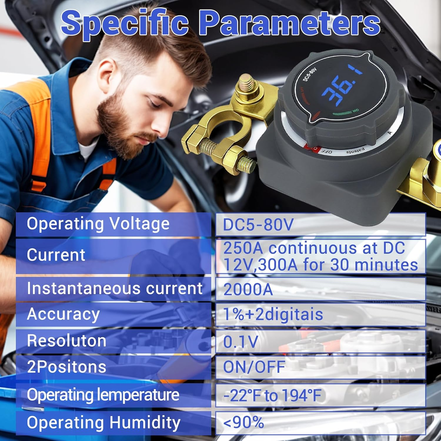 AULESSE Battery Isolation Switch 300A with Voltmeter High Power Battery Disconnect Switch 12V 24V 36V 48V Cut/Shut off for Cars Trucks Boats Yachts Rvs Atvs image number 3