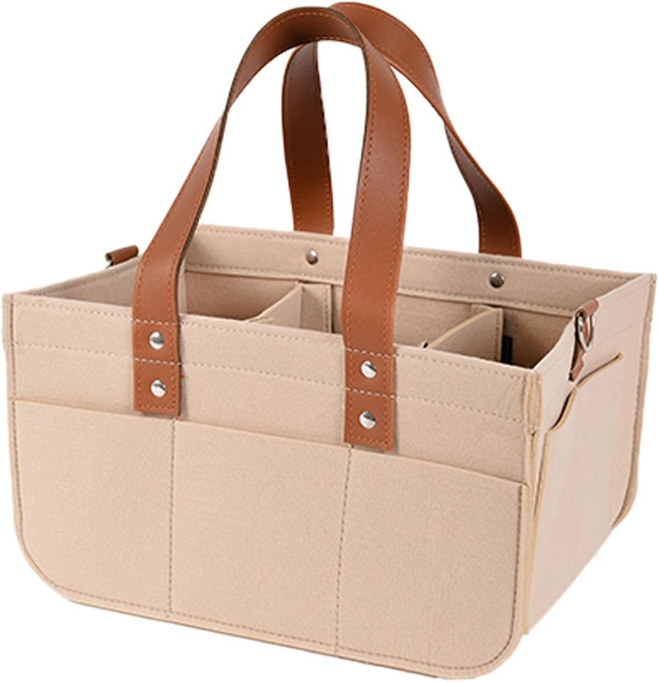 BEANPRECOY Diaper Organizer Felt Large Capacity Baby Travel Storage Bag Portable Mom Bag Hand Bag Foldable Baby Travel Storage Bag Felt Cloth Nursery Storage Bin for Diaper Toys Bottles Wipes Books image number 5