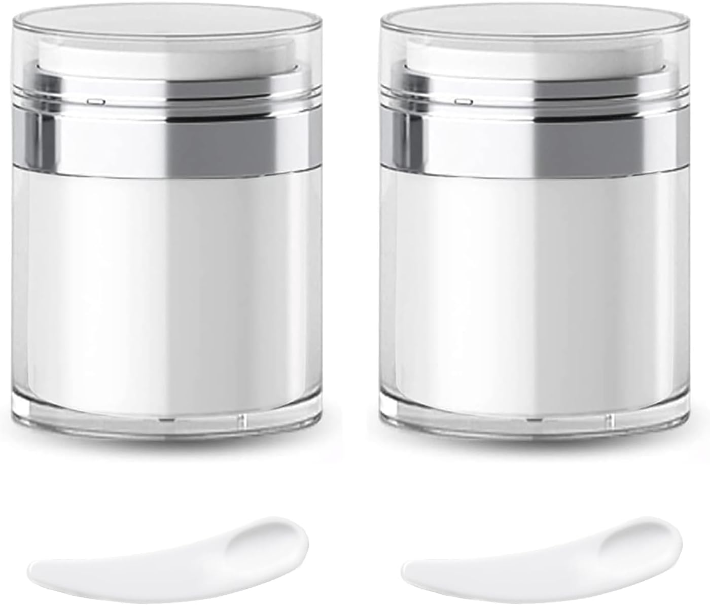 2 Pack 1Oz Airless Pump Jars, Empty Acrylic Makeup Cosmetic Jar Containers with Pump, Refillable Pump Dispenser Moisturizer Dispenser Travel Containers Portable Lotion Cream Jars(White) image number 4