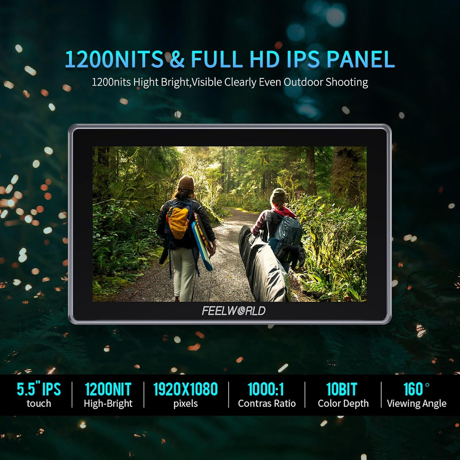 FEELWORLD H5 5.5 Inch 1200Nit 12G-SDI Touchscreen Camera Field DSLR Monitor 3D LUT Out Waveform HDR