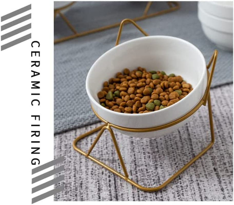 Cat Bowls, Double Ceramic Pet Bowls with 15&deg;Tilted Raised Stand for Food and Water, anti Vomiting Cat Dish Feeder, Perfect for Puppy Cats and Small Dogs (Single Bowl) image number 1