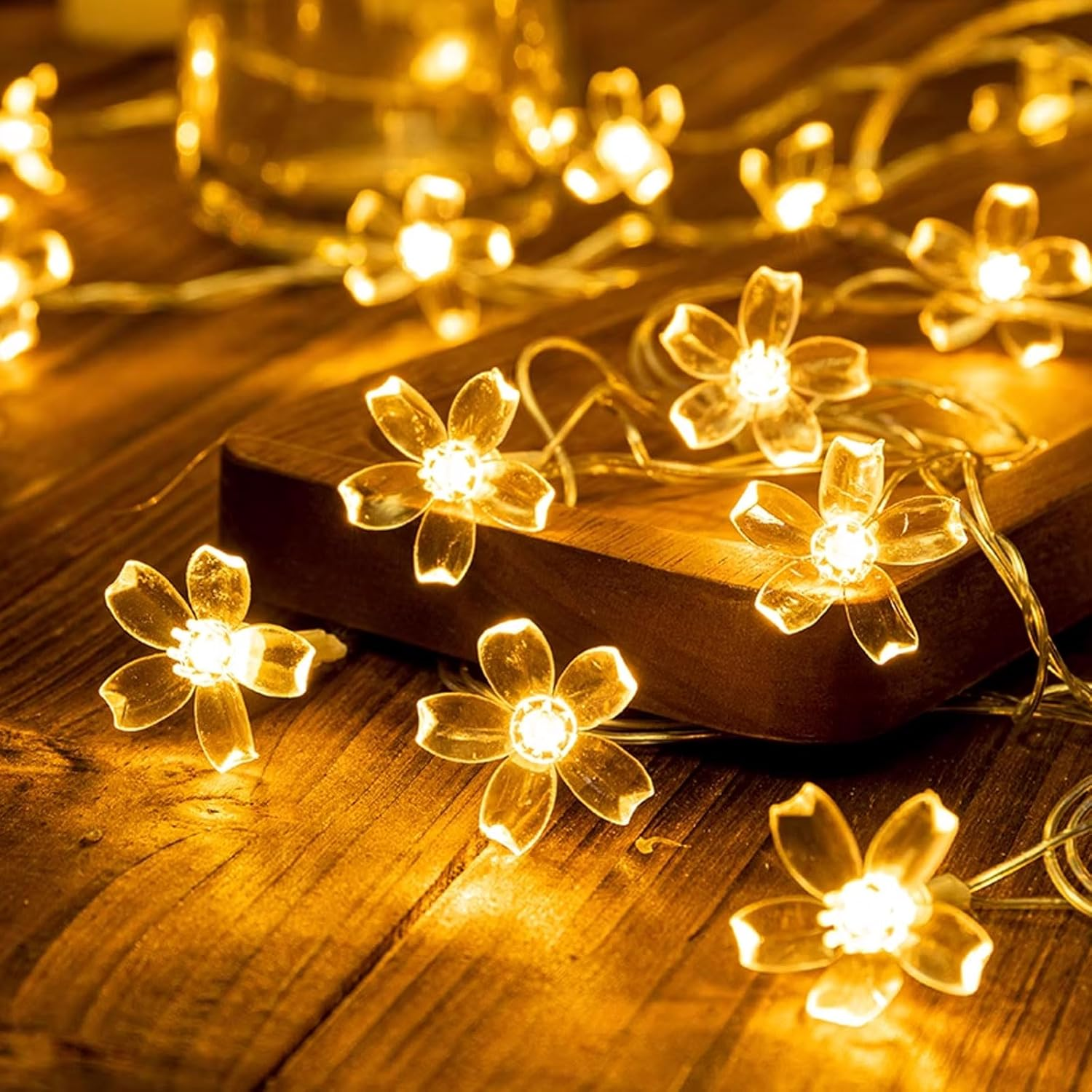 6M 40 LED Cherry Blossom Fairy Lights - Battery Operated Indoor String Lights, Waterproof Decoration for Camping, Garden, Birthday, Easter, Christmas, and Wedding Parties (Warm White) image number 1