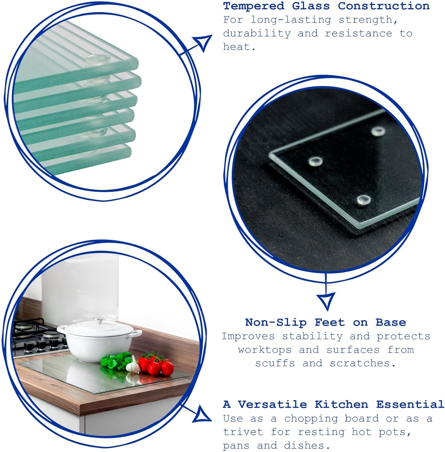 1X Clear 50Cm X 40Cm Glass Chopping Board - Large Kitchen Butchers Meat Bread Cheese Knife Cutting Boards - by Harbour Housewares image number 5