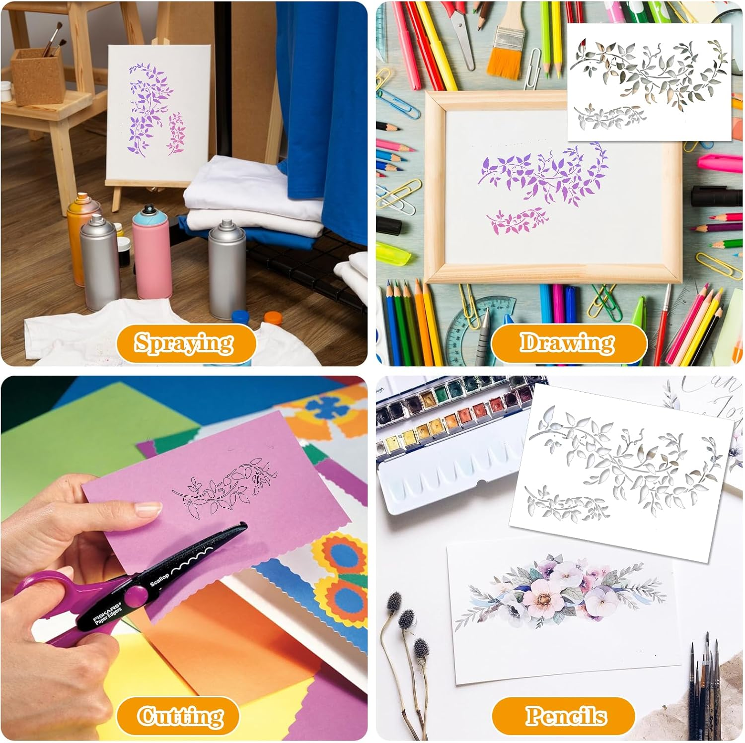 A4 Tree Vine Leaf Stencil for Painting, 8.3" &times; 11.6" Stencils for Leaf Crafts, Plant Painting Stencils for Burlap Art Painting on Wood Wall Door Canvas Home Decor Paint Scrapbook Coloring Decor image number 3